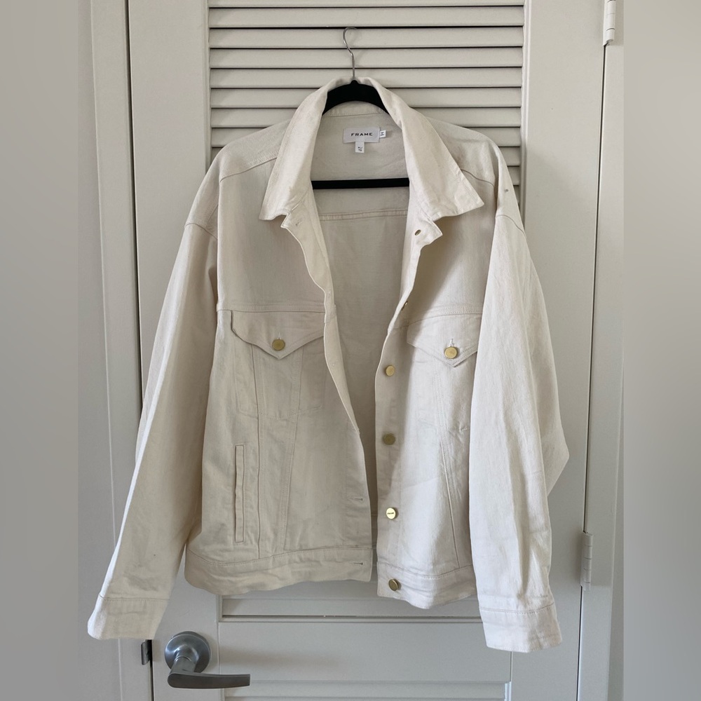 Oversized Frame White Denim Jacket - XL